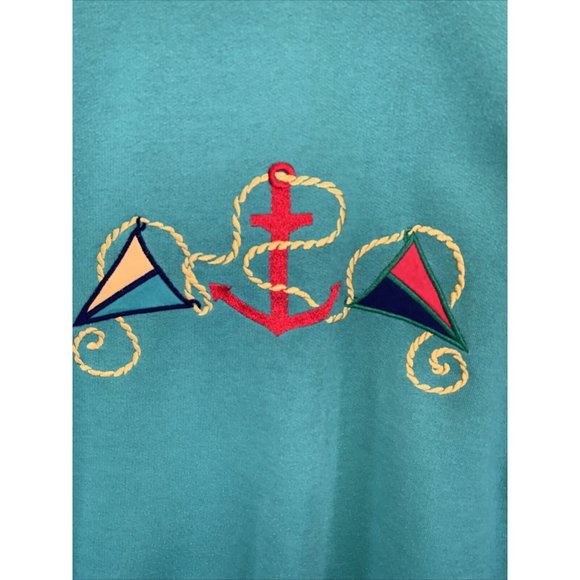 Vintage Sports Accent Womens Green Nautical Embroidered Trurtle Neck Sweatshirt - Picture 3 of 8
